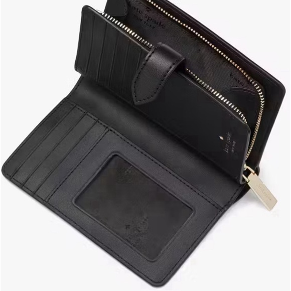 Kate Spade Signature Spade Flower Medium Compact Bifold Wallet Black Multi - Picture 16 of 16